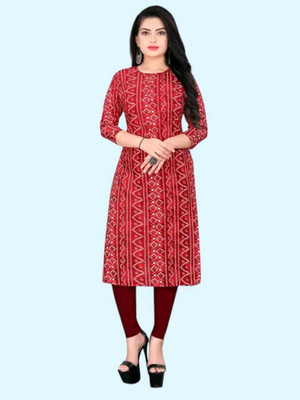 Anshfab Women Printed A-line Kurta(Red)