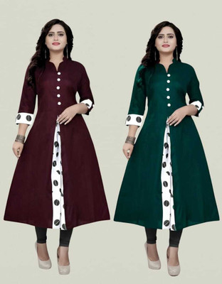 Virass Creation Women Solid, Printed A-line Kurta(Maroon, Dark Green)