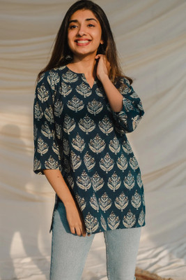 BonaBerry Women Printed Straight Kurta(Blue)