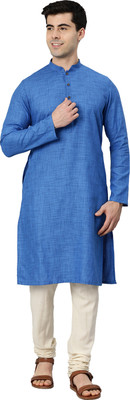 Manthan Men Self Design Straight Kurta(Blue)