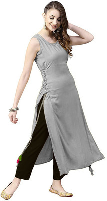 YOVA STYLE Women Solid A-line Kurta(Grey)