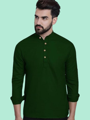 SuperTrend Men Printed Straight Kurta(Dark Green)