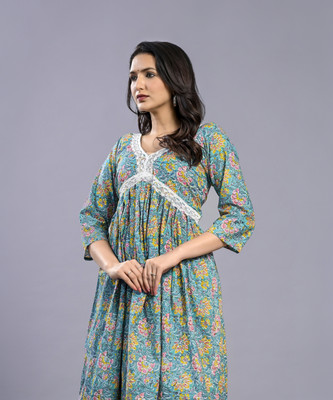 AVINNN Women Printed Anarkali Kurta(Dark Green)