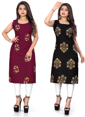 Modli 20 Fashion Women Floral Print Straight Kurta(Maroon, Black)
