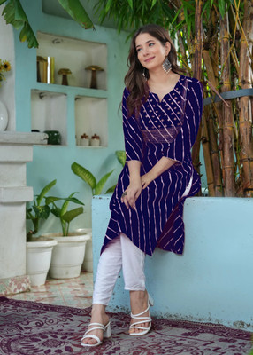 KPF Women Printed A-line Kurta(Dark Blue)