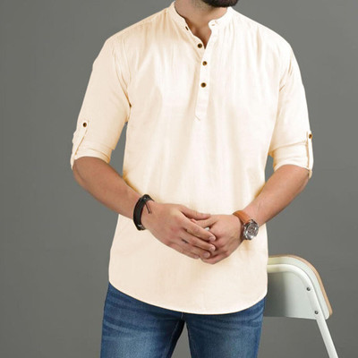 Navkanj Men Solid A-line Kurta(Beige)