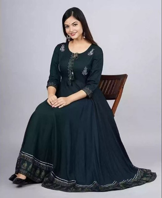 HARIOM CREATION Women Embroidered Anarkali Kurta(Green)