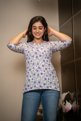 Andheriyas Collection Women Floral Print Straight Kurta(Purple)