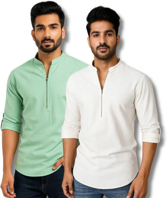 RANGFIT Men Solid Straight Kurta(Light Blue, White)