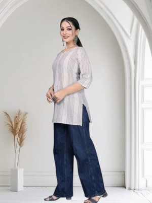 Rangrasiya Creation Casual Striped Women Grey Top