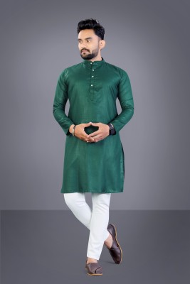 MENTIFIC Men Solid Straight Kurta(Dark Green)