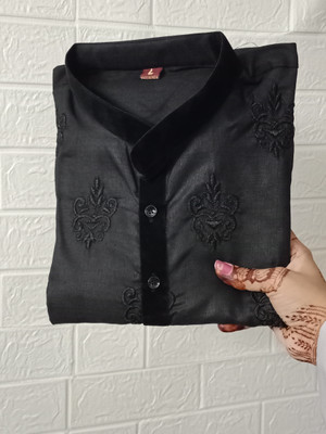 HIT AND FIT CREATION Men Embroidered Straight Kurta(Black)
