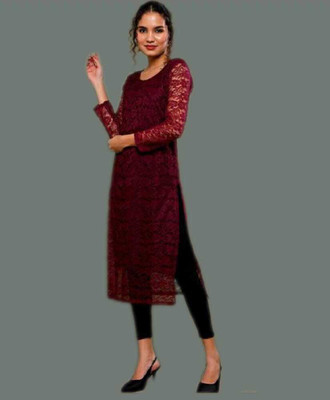PRAVISHRI TRENDS Women Self Design A-line Kurta(Purple)