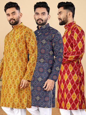 allan peter Men Printed Straight Kurta(Multicolor)