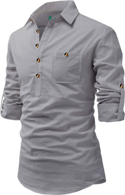 VIMASUTI Men Solid A-line Kurta(Grey)