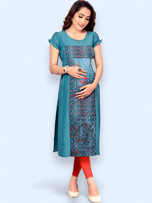 RITIJYA Women Solid, Self Design Straight Kurta(Light Blue)