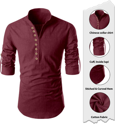 AITAVIKOVERSEAS Men Solid A-line Kurta(Maroon)
