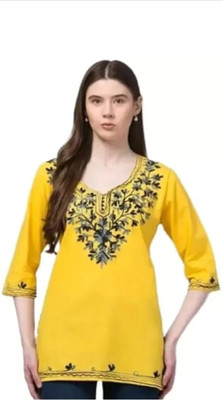 Af Fashion Hub Women Embroidered A-line Kurta(Yellow)