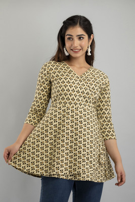 Feranoid Retail Women Floral Print A-line Kurta(Beige)