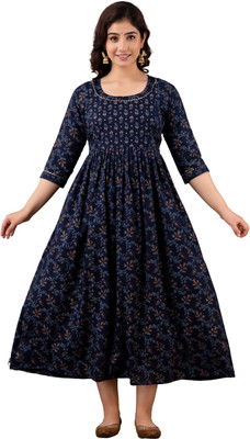 Silakiva Women Printed Anarkali Kurta(Dark Blue)