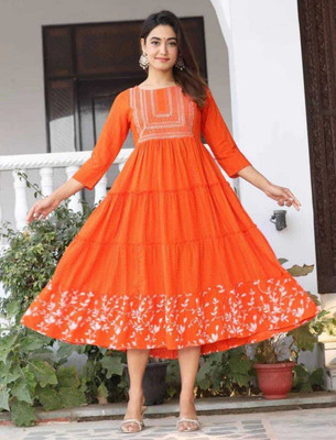 AF ASHA FABRICS Women Embroidered Anarkali Kurta(Orange)