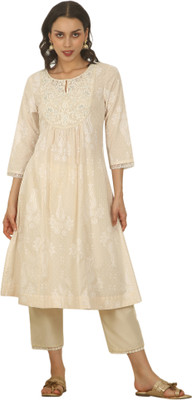 W Women Solid A-line Kurta(White)