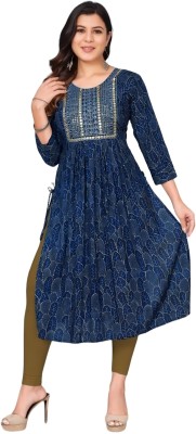 flyB Fashions Women Self Design Flared Kurta(Dark Blue)