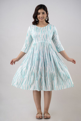 Puruvanshi Women Printed A-line Kurta(Blue)