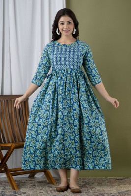 Krishna Enterprises Women Fit and Flare Light Blue, Light Green Dress