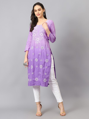The Chikankari Story Women Embroidered Straight Kurta(Purple)