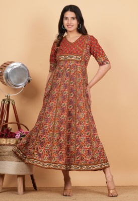 VBUYZ Women Kalamkari Anarkali Kurta(Maroon)