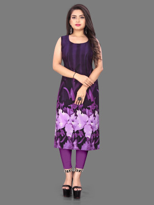 maruti fab Women Striped Straight Kurta(Purple)