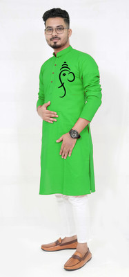 Increaft Men Printed Straight Kurta(Green)
