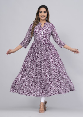 SQKURTI Women Printed Anarkali Kurta(Purple)