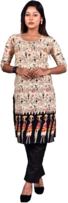 PRIDE SALES Women Printed Ethnic Dress Kurta(Beige, Black)