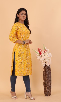 peeluenterprise Women Printed Straight Kurta(Yellow)