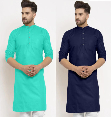 JENJEE FASHION Men Embroidered Straight Kurta(Green, Blue)