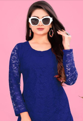 PRAVISHRI TRENDS Women Solid A-line Kurta(Blue)