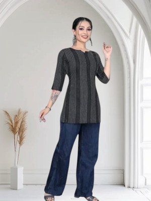 Rangrasiya Creation Women Striped Anarkali Kurta(Grey)