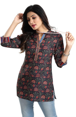 Divastri Women Printed Straight Kurta(Black)