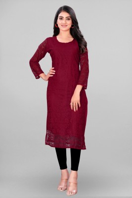 Parvati Fashion Mart Women Self Design Straight Kurta(Maroon)