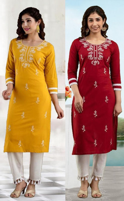 SISTO Women Embroidered A-line Kurta(Multicolor)