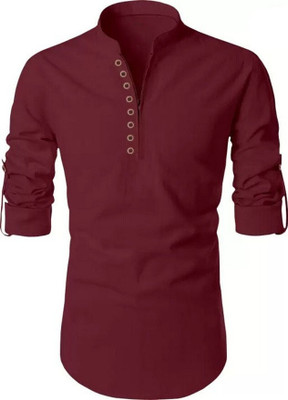 GUYS HUB Men Solid Straight Kurta(Maroon)