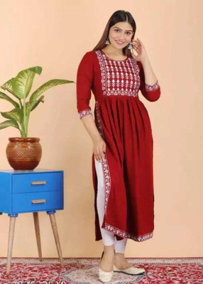 Shri Shayam Creation Women Embroidered A-line Kurta(Maroon)