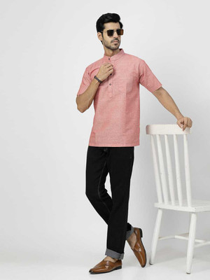 Rohilcrust Men Solid Straight Kurta(Pink)