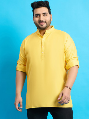 bigbanana Men Solid Straight Kurta(Yellow)