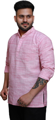 RAI's Men Self Design Straight Kurta(Pink)
