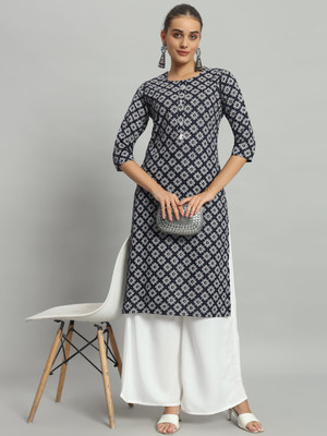 HARSUKHI Women Printed Straight Kurta(Black)