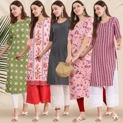 1 Stop Fashion Women Printed Straight Kurta(Multicolor)