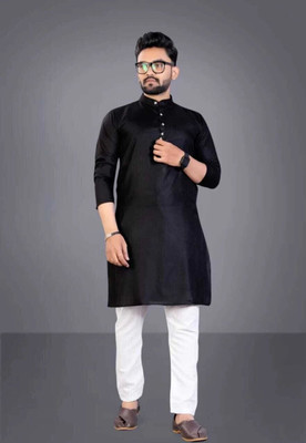 TIGERSNAKE Men Solid Straight Kurta(Black)